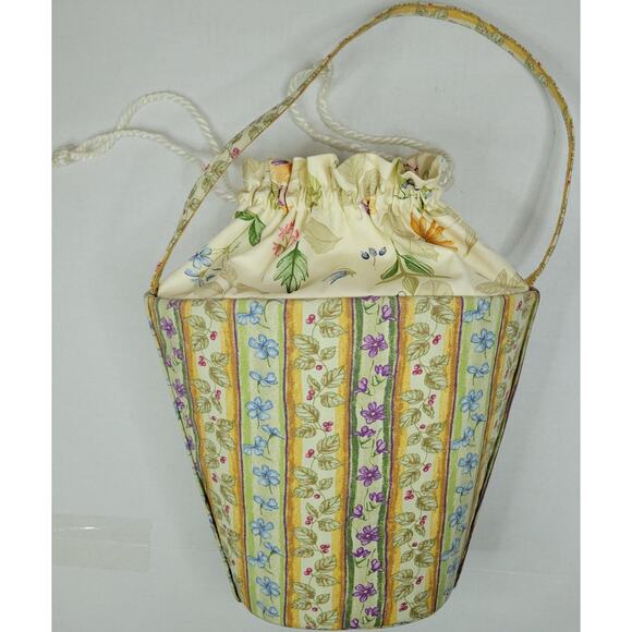 LONGABERGER Botanical Fields Stripe 11" LARGE Bucket Drawstring TOTE Oval Purse - Picture 5 of 10